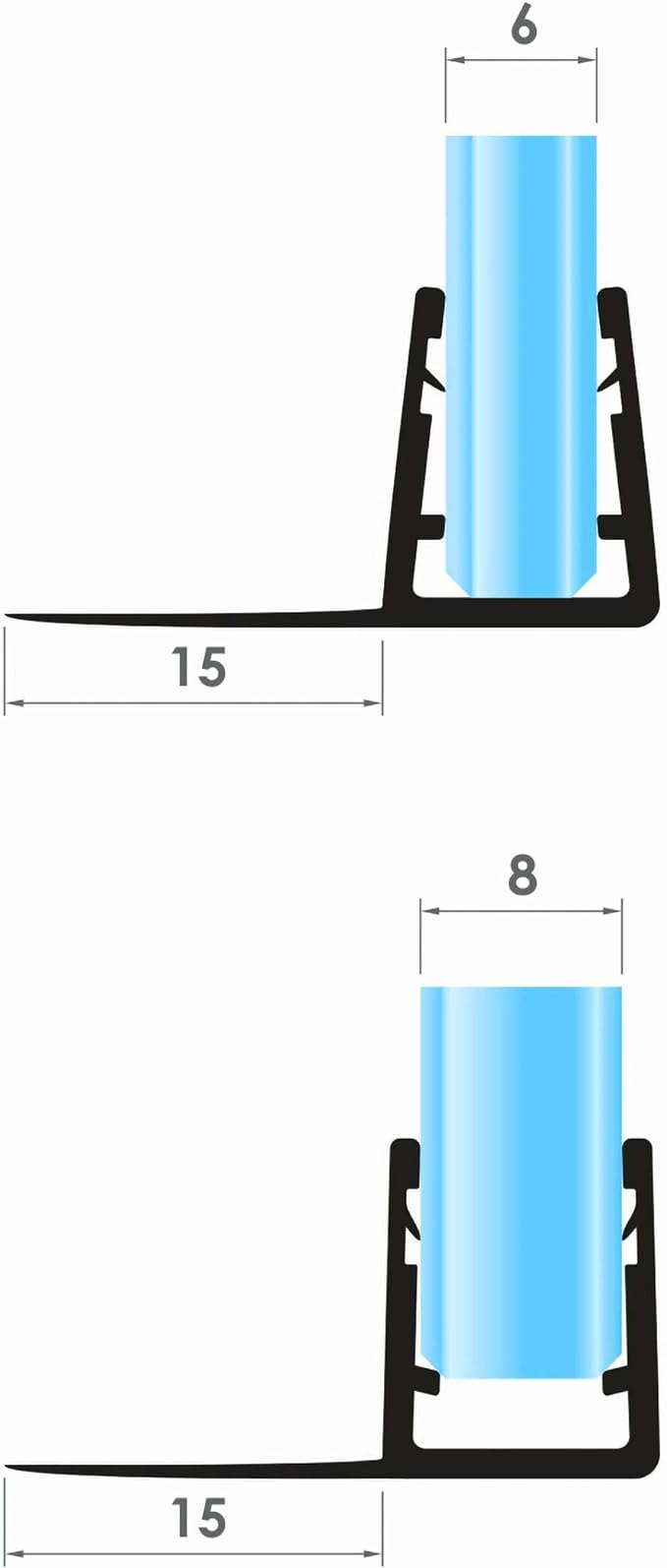 VON ADELBERG Duschdichtung Wasserabweiser Gerade PVC Ersatzdichtung für Dusche Typ: VA004-15 - Länge: 70 bis 200 cm - Glasstärke: 6 bis 8 mm - Profil-Profi