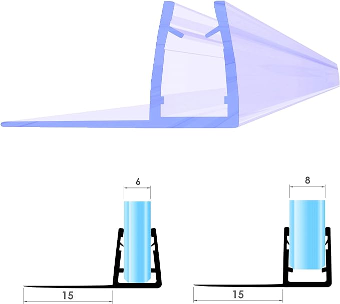 VON ADELBERG Duschdichtung Wasserabweiser Gerade PVC Ersatzdichtung für Dusche Typ: VA004-15 - Länge: 70 bis 200 cm - Glasstärke: 6 bis 8 mm - Profil-Profi