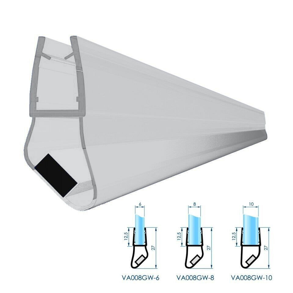 2 Magnetische Duschdichtungen Silber Grau als Set I Für Glasstärken 6 bis 8 mm 90 Grad - Profil-Profi