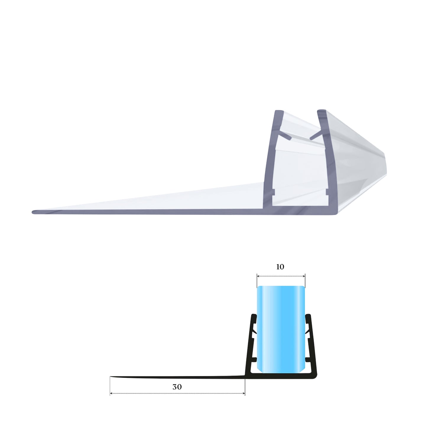 VON ADELBERG Duschdichtung Wasserabweiser Gerade PVC Ersatzdichtung für Dusche Typ: VA004-30 - Länge: 70 bis 200 cm - Glasstärke: 9 bis 10 mm, Länge: 200 cm - Profil-Profi