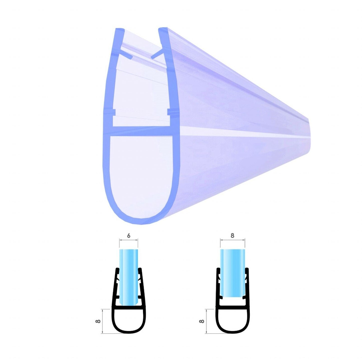 Duschdichtung Wasserabweiser Gerade PVC Ersatzdichtung für Dusche Typ: VA007 - Länge: 200 cm - Glasstärke: Für Glas von 6 bis 8 mm - Profil-Profi