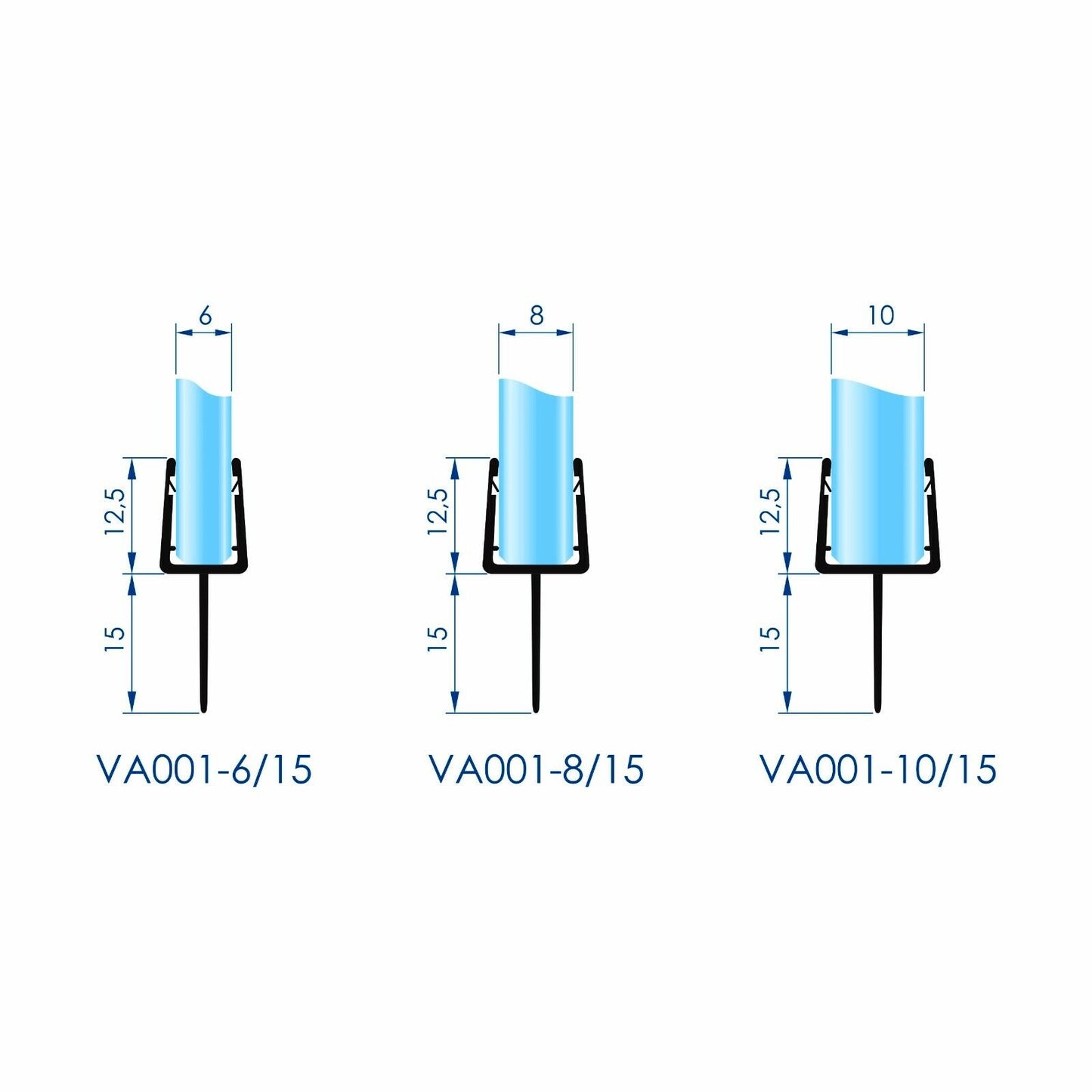 Duschdichtung Wasserabweiser Gerade PVC Ersatzdichtung für Dusche Typ: VA001-15 - Länge: 70 bis 200 cm - Glasstärke: 6 bis 8 mm, Dichtung Länge: 200 cm - Profil-Profi
