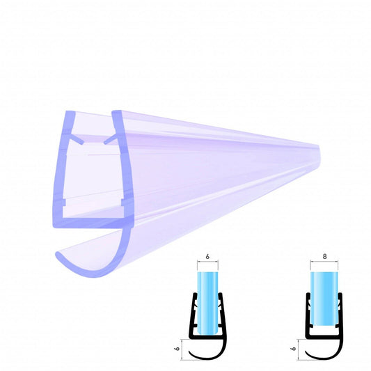 Duschdichtung Wasserabweiser Gerade PVC Ersatzdichtung für Dusche Typ: VA077 - Länge: 200 cm - Glasstärke: Für Glas von 6 bis 8 mm - Profil-Profi