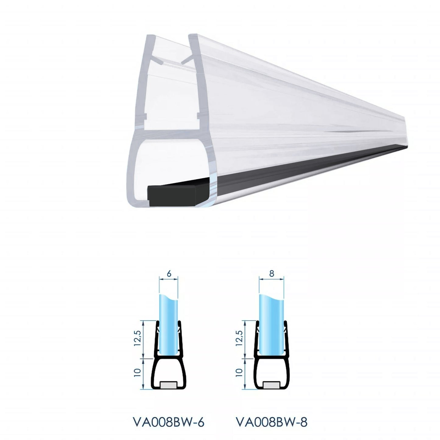 Magnetduschdichtung Transparent für Duschtür 2 Stück im Set Glasstärke 6 - 8 mm - Profil-Profi