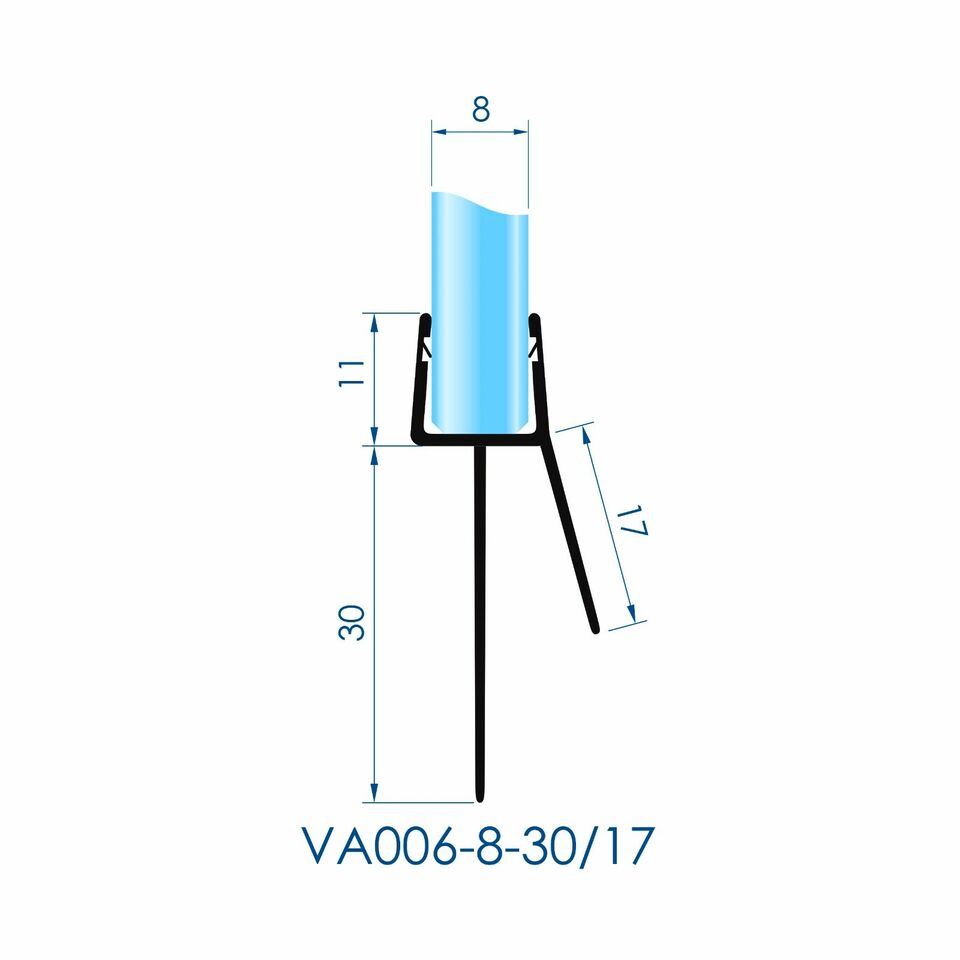VON ADELBERG Duschdichtung Wasserabweiser Gerade PVC Ersatzdichtung für Dusche Typ: VA006-30-17 - Länge: 70 bis 200 cm - Glasstärke: 6 bis 8 mm - Profil-Profi