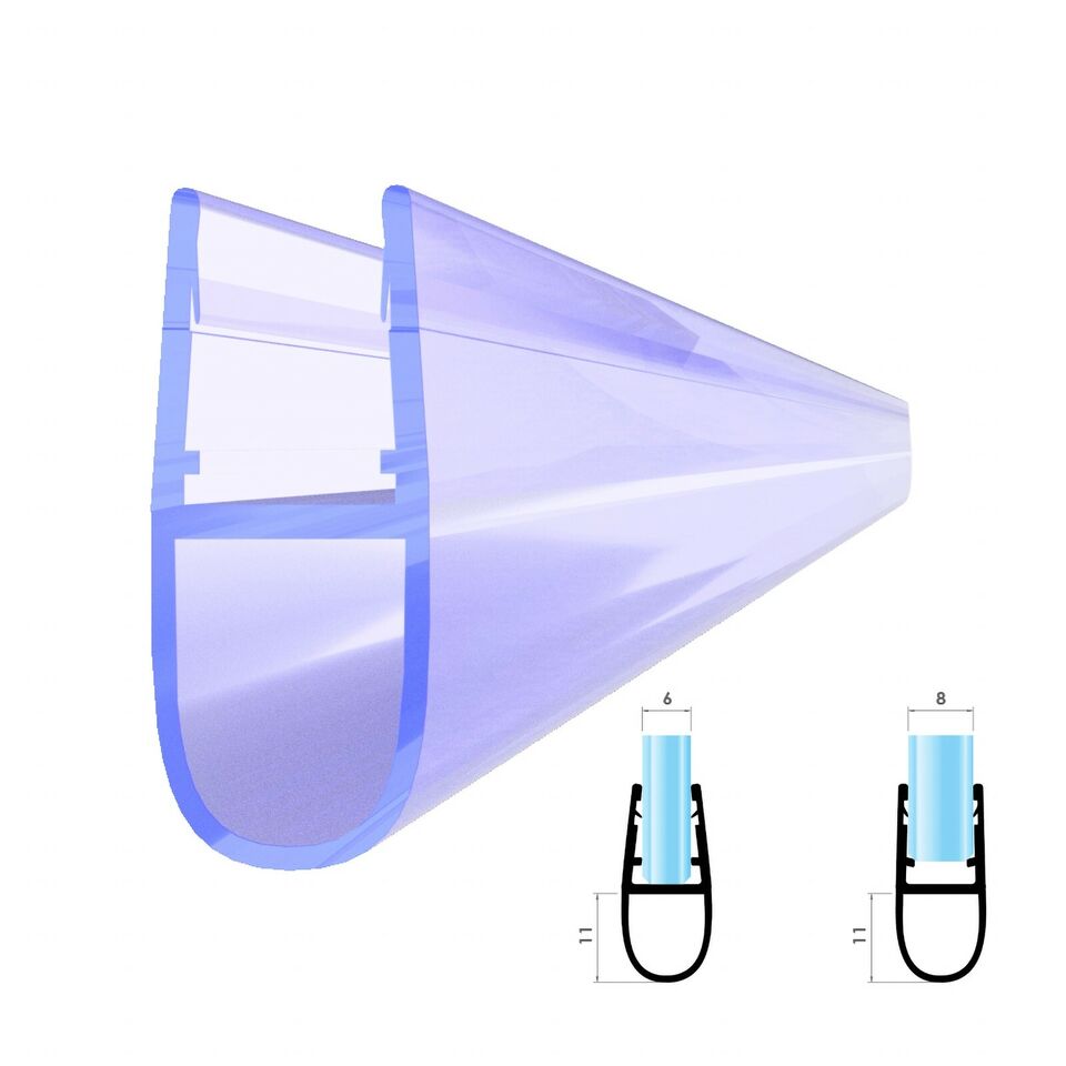 VON ADELBERG Duschdichtung Wasserabweiser Gerade PVC Ersatzdichtung für Dusche Typ: VA007L - Länge: 70bis 200 cm - Glasstärke: 6 bis 8 mm - Profil-Profi