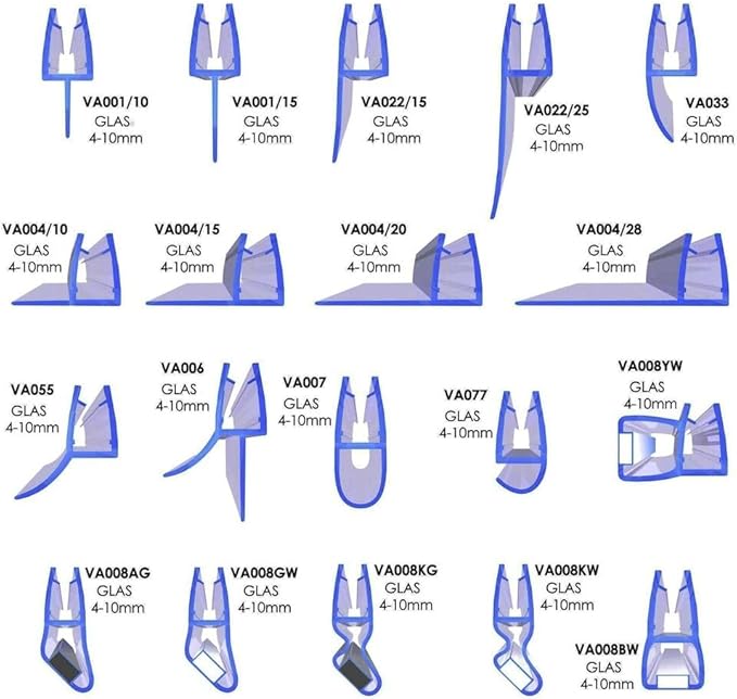 VON ADELBERG Duschdichtung Wasserabweiser Gerade PVC Ersatzdichtung für Dusche Typ: VA006-30-17 - Länge: 70 bis 200 cm - Glasstärke: 6 bis 8 mm - Profil-Profi