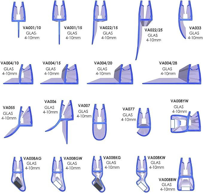 VON ADELBERG Duschdichtung Wasserabweiser Gerade PVC Ersatzdichtung für Dusche Typ: VA006-20-11 - Länge: 40 bis 200 cm - Glasstärke: 5 bis 8 mm - Profil-Profi