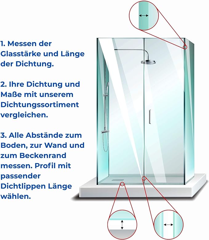 Von Duschdichtung Wasserabweiser Gerade PVC Ersatzdichtung für Dusche Typ: VA009 - 2 Stück - Länge: 200 cm - Glasstärke: 9 bis 10 mm - Profil-Profi