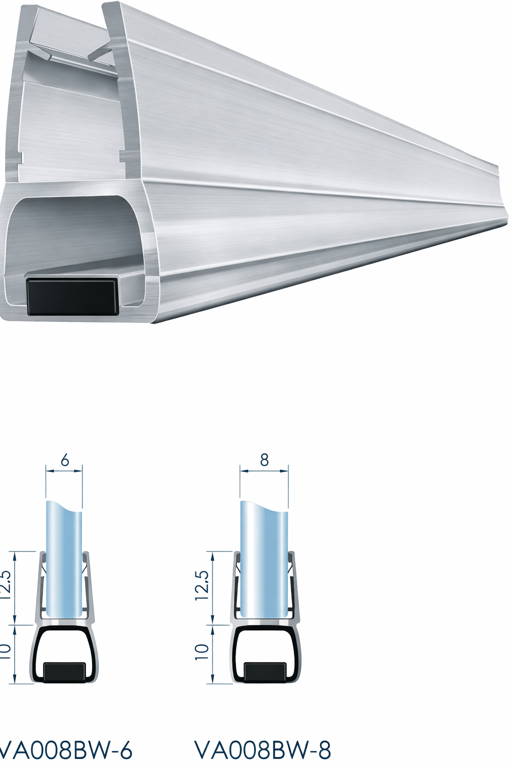 Magnetduschdichtung Silbergrau für Duschtüren - 2 Stück im Set - Für Glasstärken 6 bis 8 mm - Profil-Profi