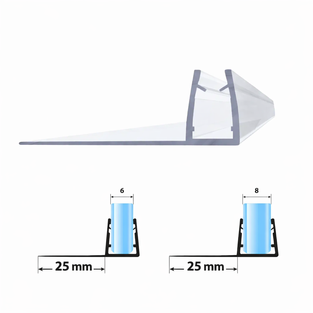 Duschdichtung 6–8 mm Glas | 25 mm Tropfkante | Ersatzdichtung für Duschtüren - Profil-Profi