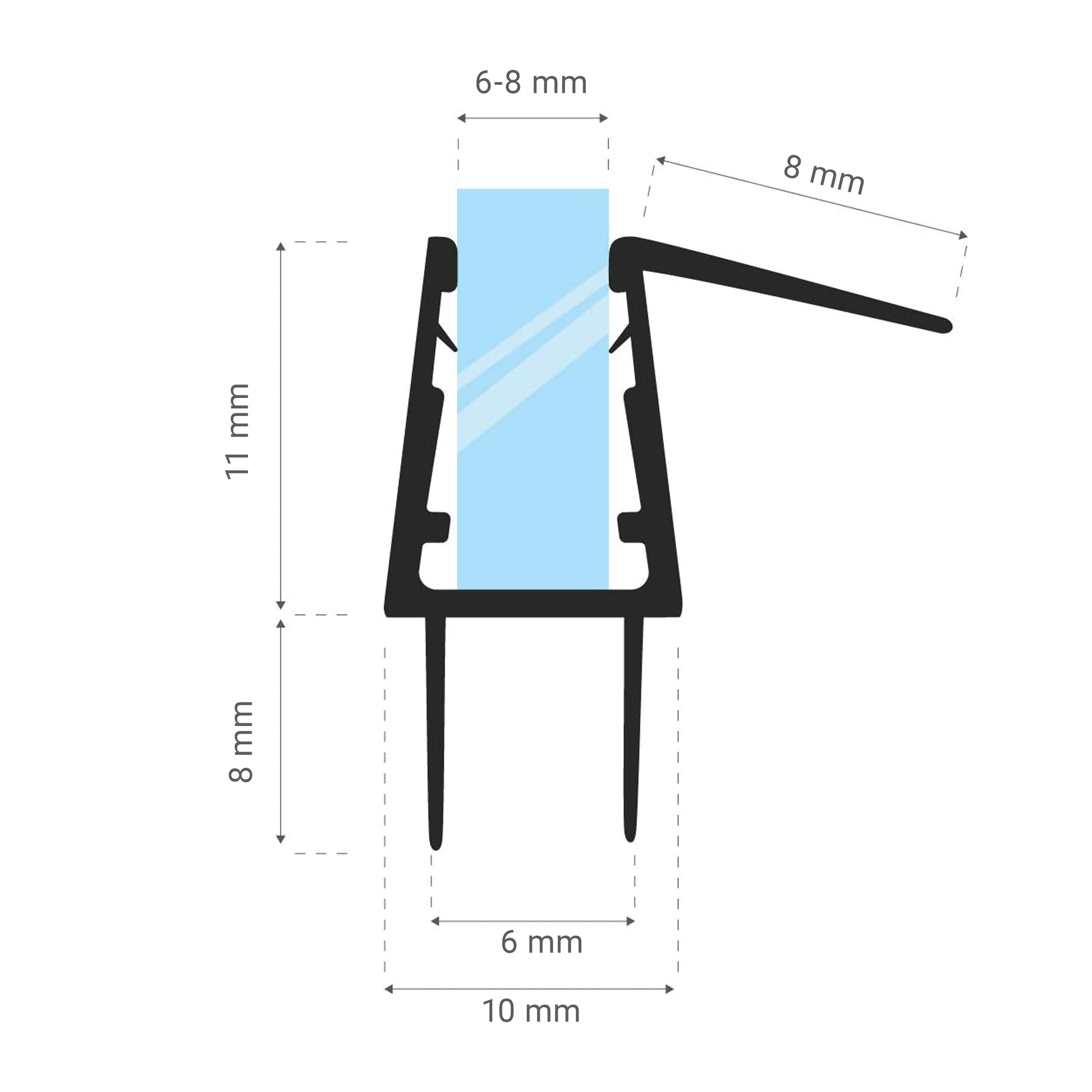 Duschdichtung für 6 bis 8 mm Glas, Länge bis 200 cm - Profil-Profi