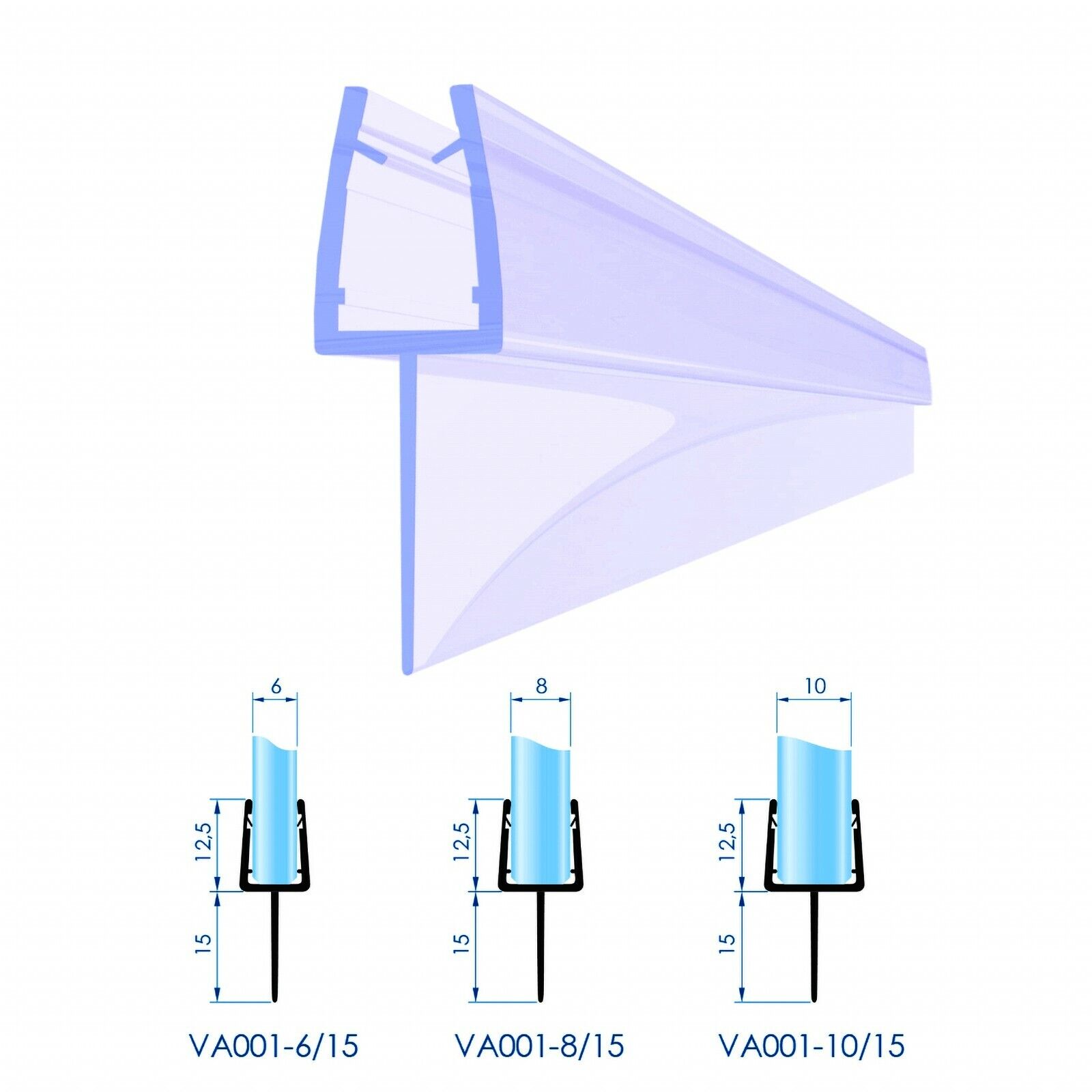 Duschdichtung Wasserabweiser Gerade PVC Ersatzdichtung für Dusche Typ: VA001-15 - Länge: 70 bis 200 cm - Glasstärke: 6 bis 8 mm, Dichtung Länge: 200 cm - Profil-Profi