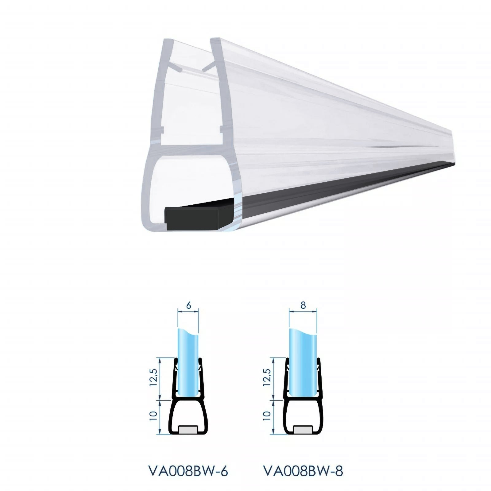 Magnetduschdichtung Transparent für Duschtür 2 Stück im Set Glasstärke 6 - 8 mm - Profil-Profi